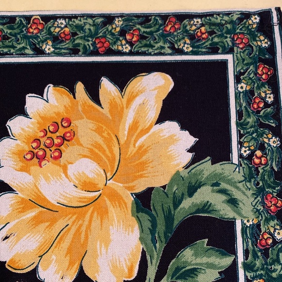 April Cornell Flowered Placemats.  Qty of 4.  Black w/Flower Design 19” x13 1/2” - Picture 2 of 6